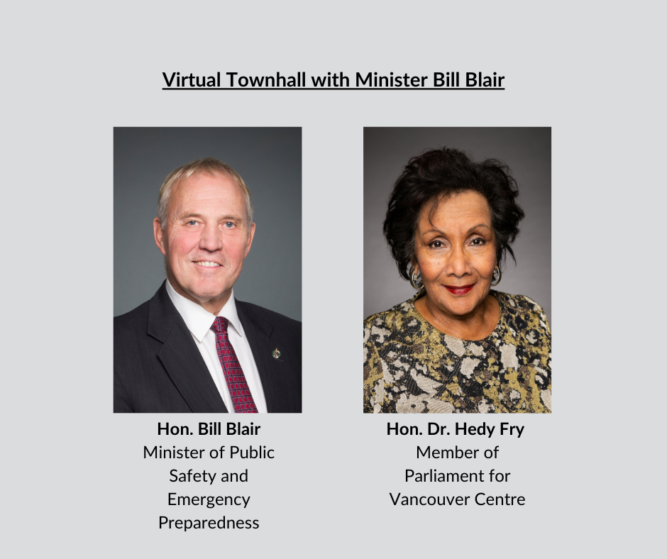 Hon. Hedy Fry Hosts Virtual Townhall with Minister Bill Blair